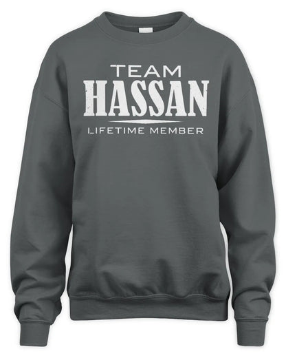 HASSAN BL62-K4-128 - Personalized “Team NAME Lifetime Member” - Unisex Sweatshirt - Charcoal