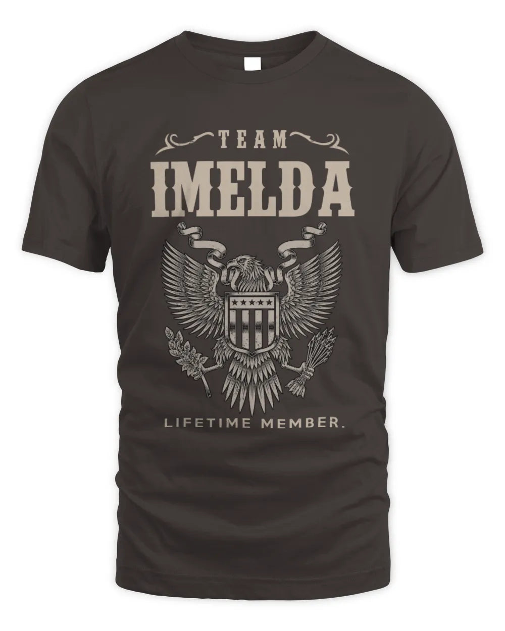 IMELDA TP06-K82 – Personalized Classic Style Apparel “Team NAME Lifetime Member” - Unisex Standard T-Shirt - Dark Chocolate