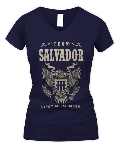 SALVADOR TP06-K82 – Personalized Classic Style Apparel “Team NAME Lifetime Member” - Women's V-Neck T-Shirt - Navy