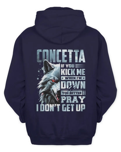 CONCETTA AP62-K4-666 - Personalized Fierce Wolf Quote Apparel “If You Kick Me When I’m Down, You Better Pray I Don’t Get Up” - Unisex Hoodie - Navy