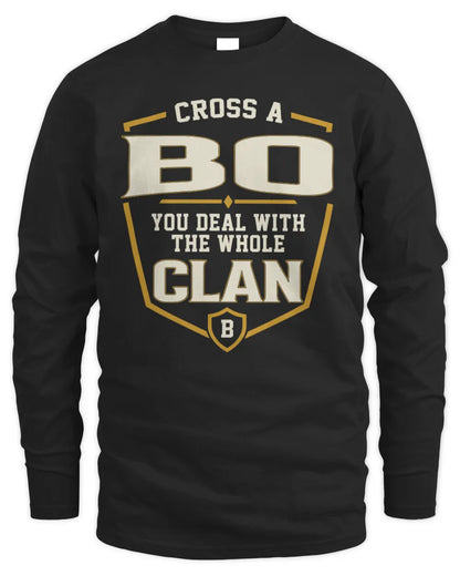 BO NT1-K008 Cross A/An NAME, You Deal With the Whole Clan | Personalized Vintage T-Shirt - Men's Long Sleeved T-Shirt - Black