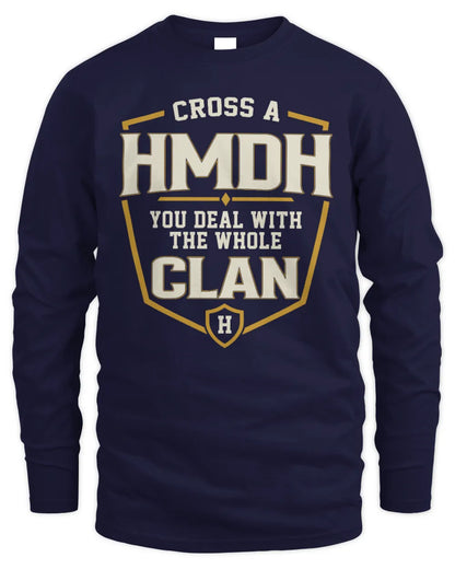 HMDH NT1-K008 Cross A/An NAME, You Deal With the Whole Clan | Personalized Vintage T-Shirt - Men's Long Sleeved T-Shirt - Navy