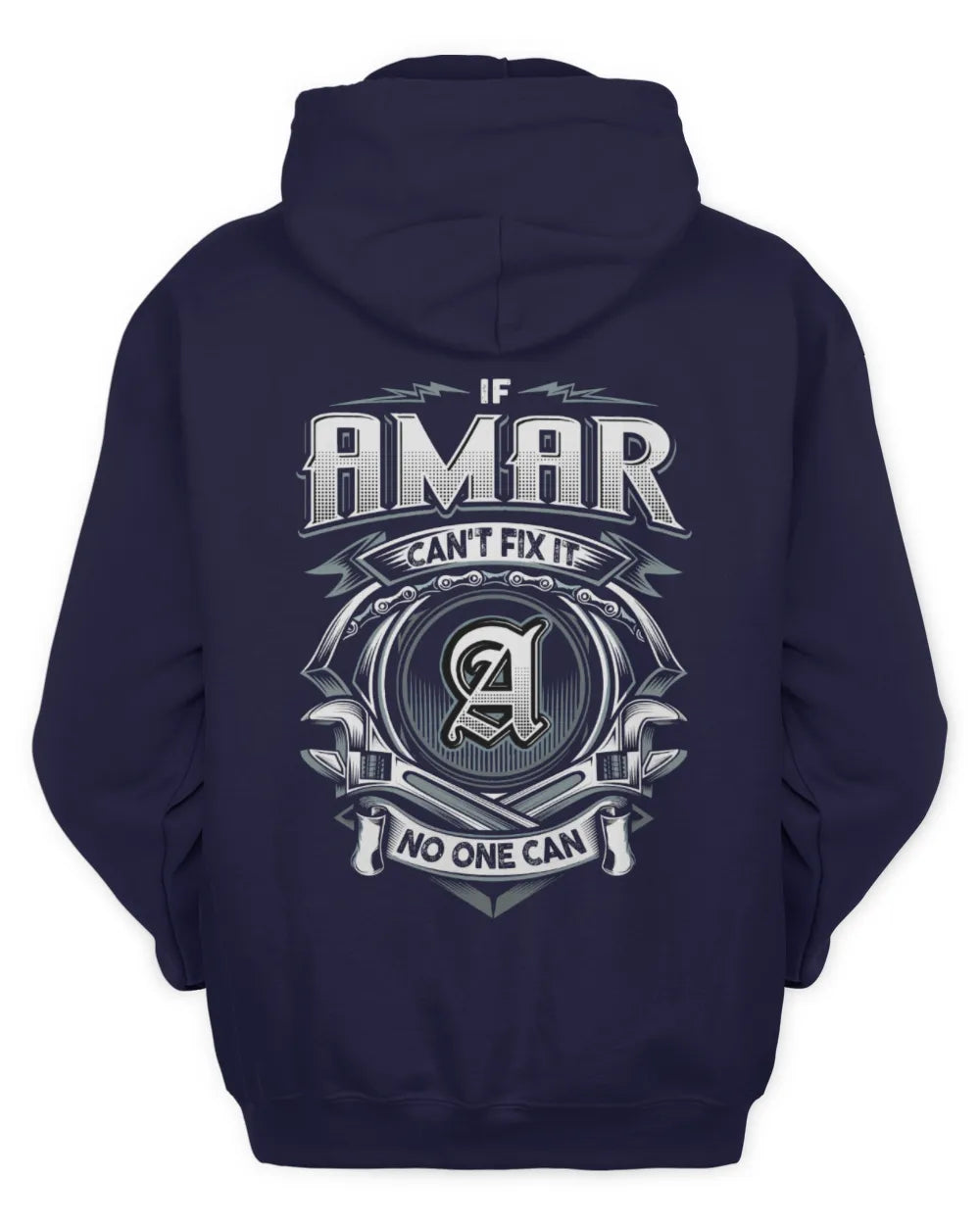 AMAR AP81-K4-626 - Personalized Ahmed Quote Apparel “If Ahmed Can't Fix It, No One Can” - Unisex Hoodie - Navy