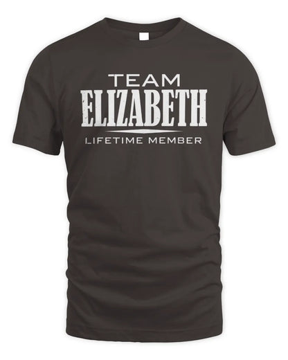 ELIZABETH BL62-K4-128 - Personalized “Team NAME Lifetime Member” - Unisex Standard T-Shirt - Dark Chocolate