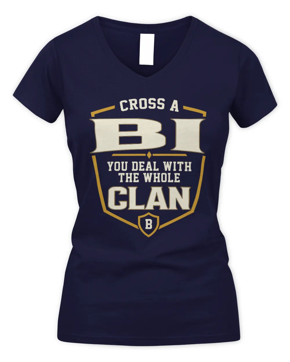 BI NT1-K008 Cross A/An NAME, You Deal With the Whole Clan | Personalized Vintage T-Shirt - Women's V-Neck T-Shirt - Navy