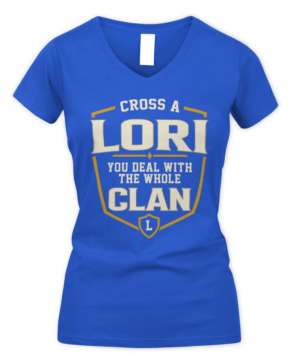 LORI NT1-K008 Cross A/An NAME, You Deal With the Whole Clan | Personalized Vintage T-Shirt - Women's V-Neck T-Shirt - Royal