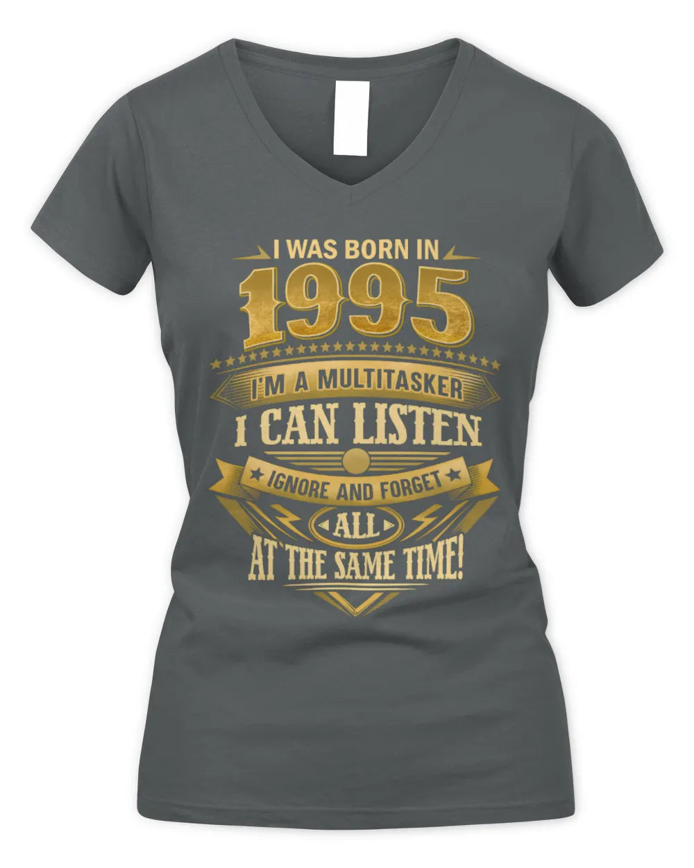 1995 HH89-K2 – Funny Birth Year Multitasker Quote T-Shirt - Women's V-Neck T-Shirt - Charcoal