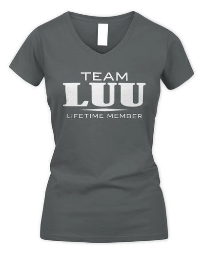 LUU BL62-K4-128 - Personalized “Team NAME Lifetime Member” - Women's V-Neck T-Shirt - Charcoal