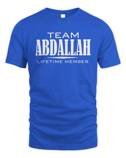 ABDALLAH BL62-K4-128 - Personalized “Team NAME Lifetime Member” - Unisex Standard T-Shirt - Royal