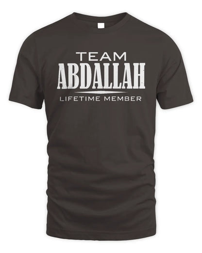 ABDALLAH BL62-K4-128 - Personalized “Team NAME Lifetime Member” - Unisex Standard T-Shirt - Dark Chocolate