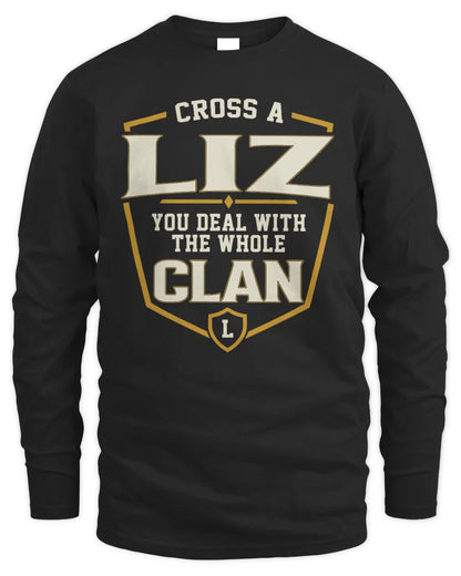 LIZ NT1-K008 Cross A/An NAME, You Deal With the Whole Clan | Personalized Vintage T-Shirt - Men's Long Sleeved T-Shirt - Black