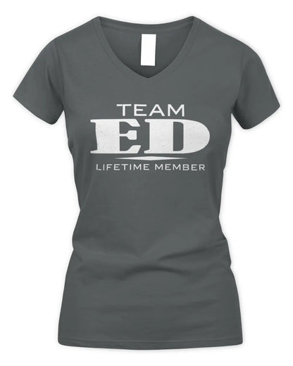 ED BL62-K4-128 - Personalized “Team NAME Lifetime Member” - Women's V-Neck T-Shirt - Charcoal