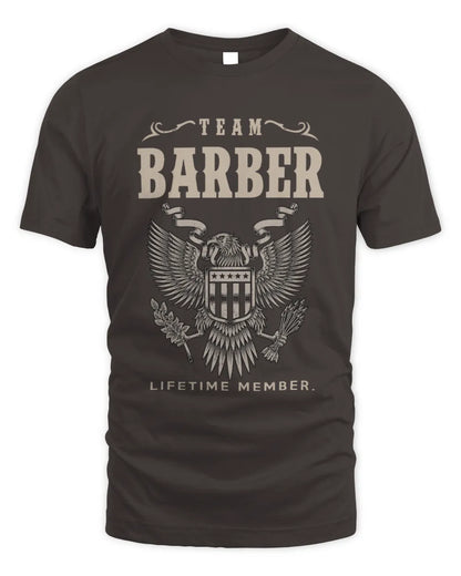 BARBER TP06-K82 – Personalized Classic Style Apparel “Team NAME Lifetime Member” - Unisex Standard T-Shirt - Dark Chocolate