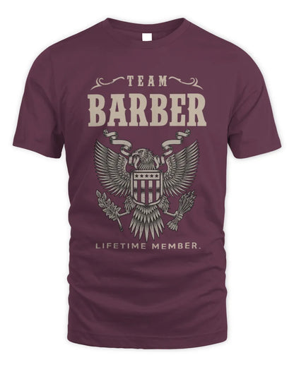 BARBER TP06-K82 – Personalized Classic Style Apparel “Team NAME Lifetime Member” - Unisex Standard T-Shirt - Maroon