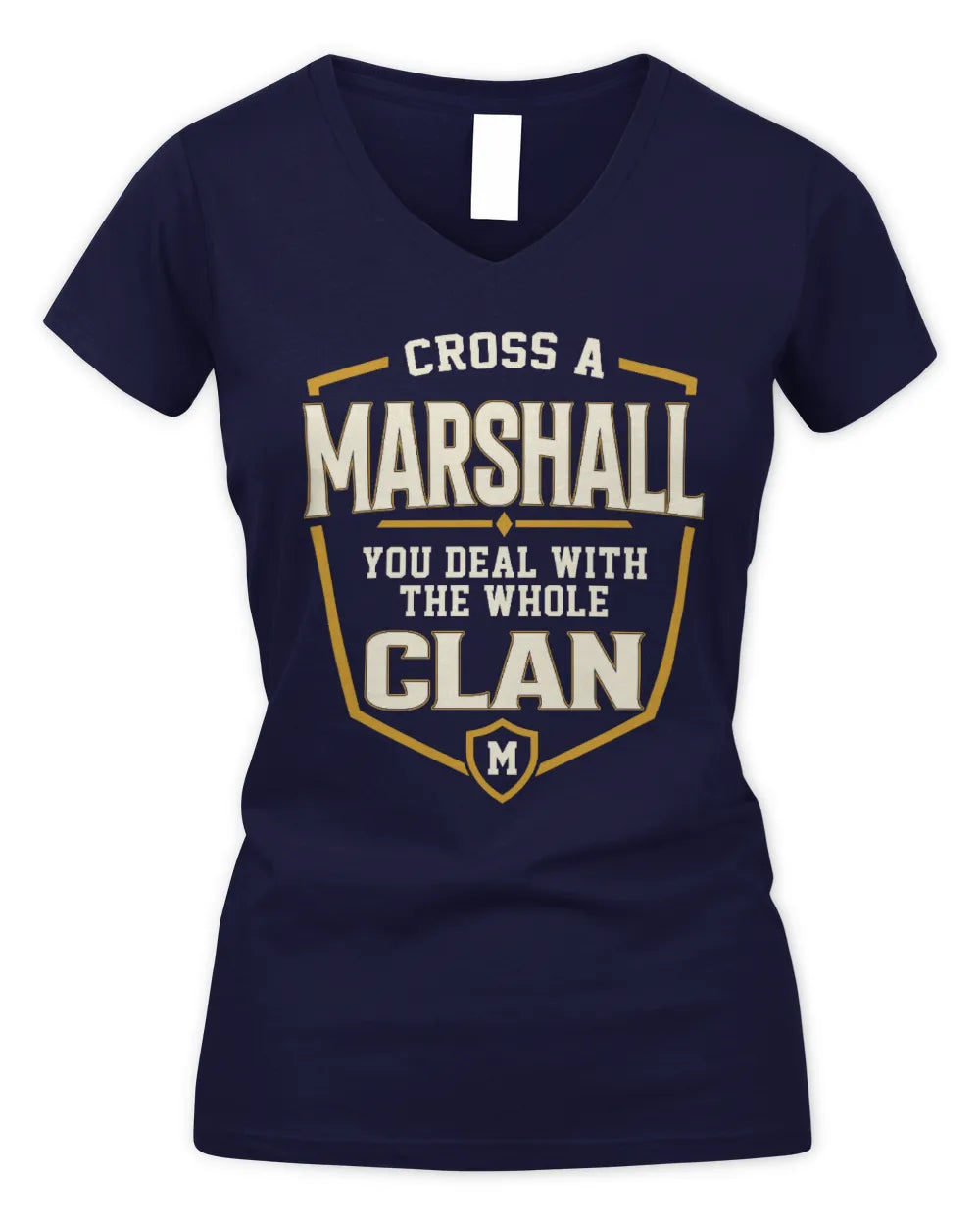 MARSHALL NT1-K008 Cross A/An NAME, You Deal With the Whole Clan | Personalized Vintage T-Shirt - Women's V-Neck T-Shirt - Navy