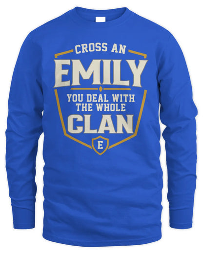 EMILY NT1-K008 Cross A/An NAME, You Deal With the Whole Clan | Personalized Vintage T-Shirt - Men's Long Sleeved T-Shirt - Royal