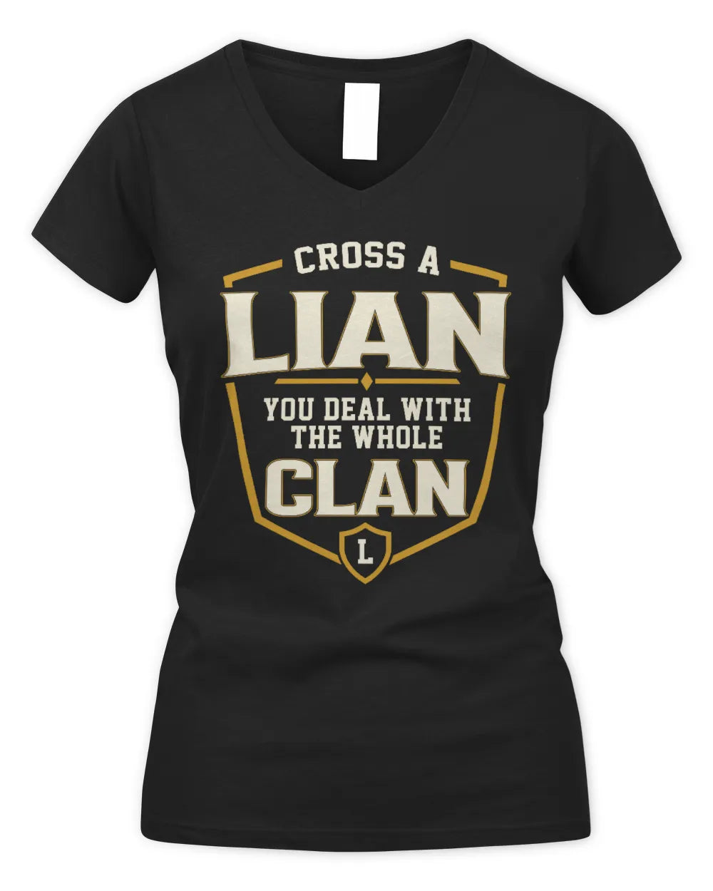 LIAN NT1-K008 Cross A/An NAME, You Deal With the Whole Clan | Personalized Vintage T-Shirt - Women's V-Neck T-Shirt - Black
