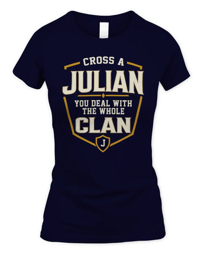 JULIAN NT1-K008 Cross A/An NAME, You Deal With the Whole Clan | Personalized Vintage T-Shirt - Women's Standard T-Shirt - Navy