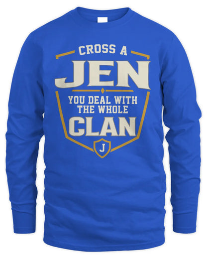 JEN NT1-K008 Cross A/An NAME, You Deal With the Whole Clan | Personalized Vintage T-Shirt - Men's Long Sleeved T-Shirt - Royal