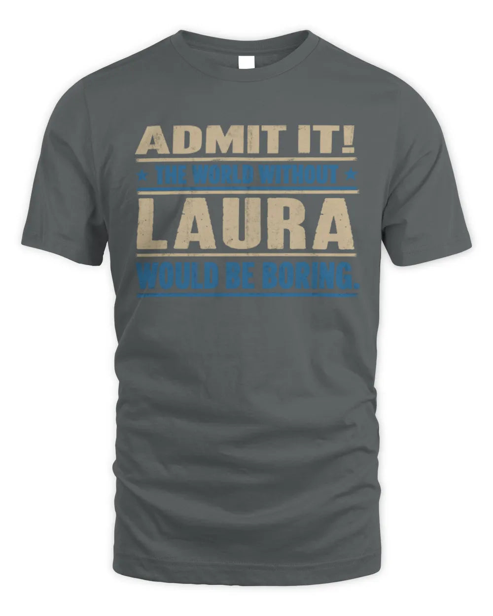 LAURA TP68-K2-968 – Personalized Funny Quote Apparel “The World Without NAME Would Be Boring” - Unisex Standard T-Shirt - Charcoal
