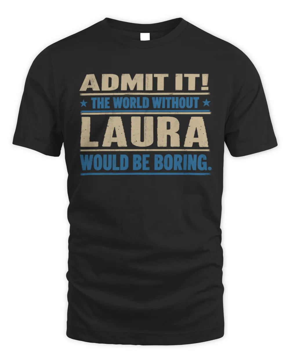 LAURA TP68-K2-968 – Personalized Funny Quote Apparel “The World Without NAME Would Be Boring” - Unisex Standard T-Shirt - Black