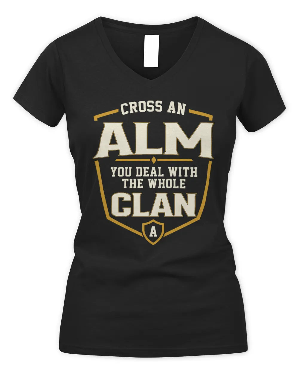 ALM NT1-K008 Cross A/An NAME, You Deal With the Whole Clan | Personalized Vintage T-Shirt - Women's V-Neck T-Shirt - Black