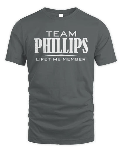 PHILLIPS BL62-K4-128 - Personalized “Team NAME Lifetime Member” - Unisex Standard T-Shirt - Charcoal
